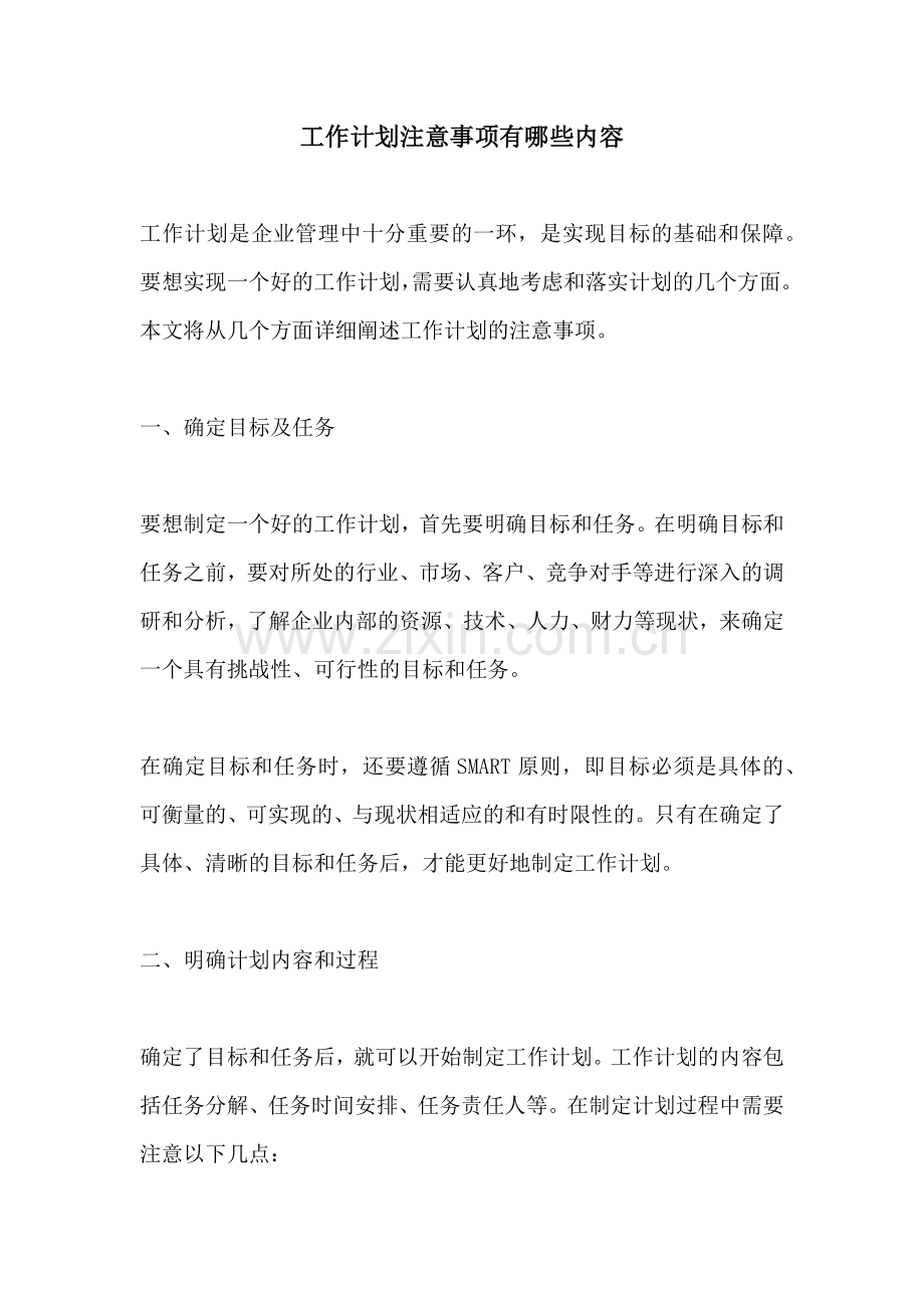 工作计划注意事项有哪些内容.docx_第1页