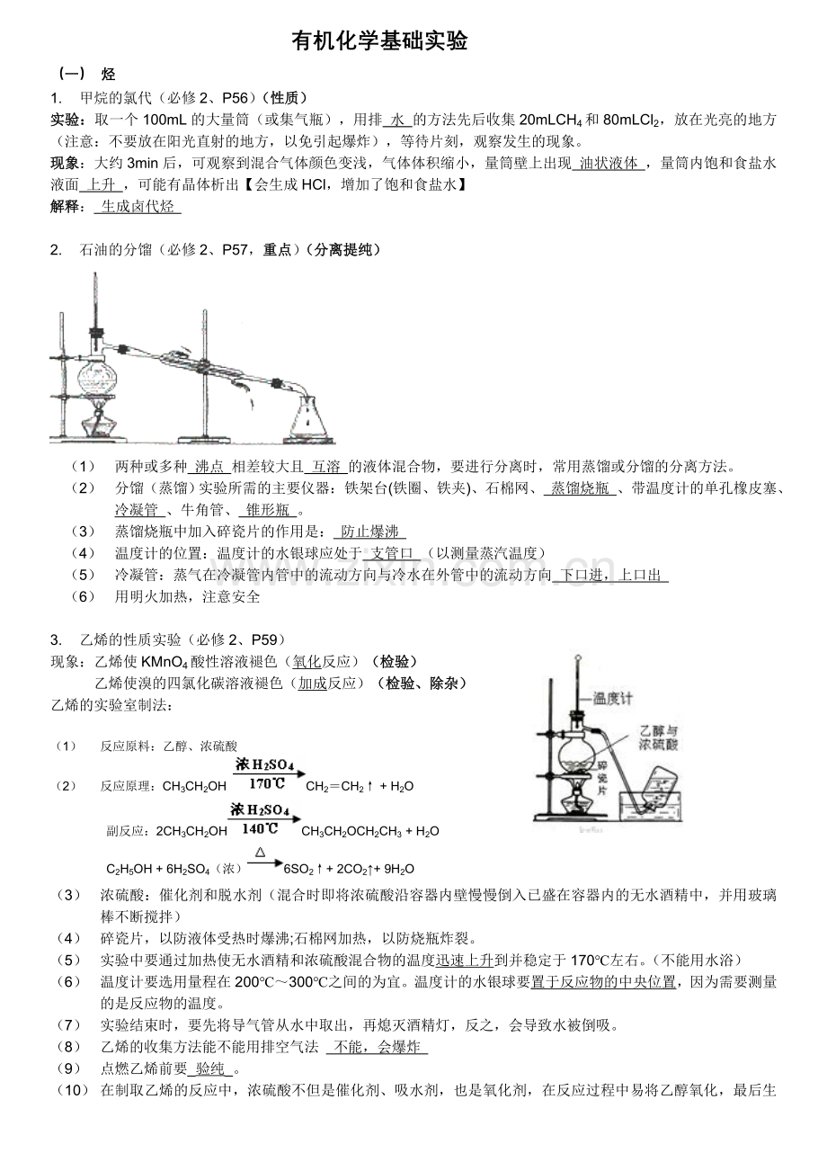 高中有机化学实验总结最全.doc_第1页