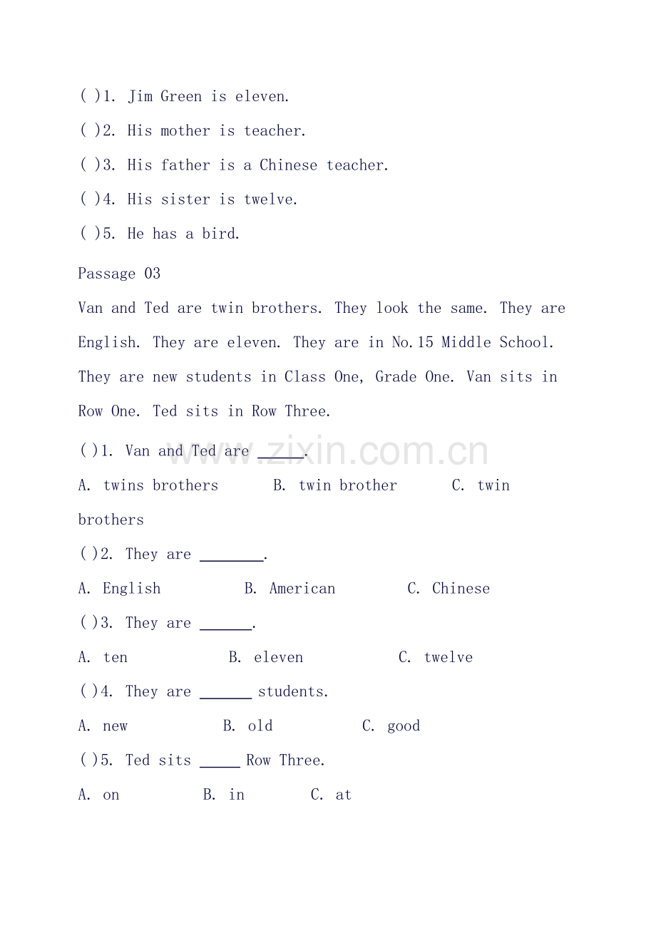 PEP小学英语五年级上册阅读理解练习.doc_第2页