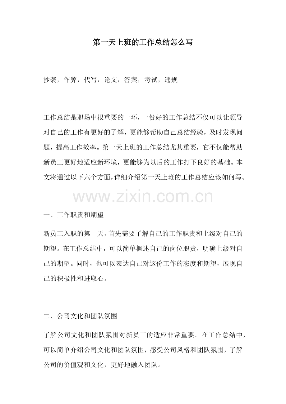 第一天上班的工作总结怎么写.docx_第1页