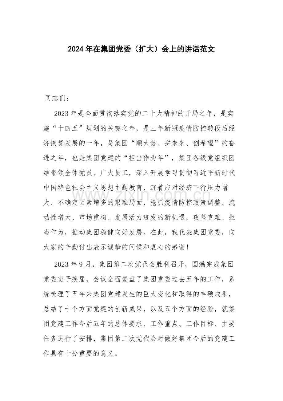 2024年在集团党委（扩大）会上的讲话范文.docx_第1页