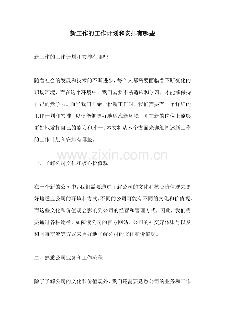 新工作的工作计划和安排有哪些.docx_第1页