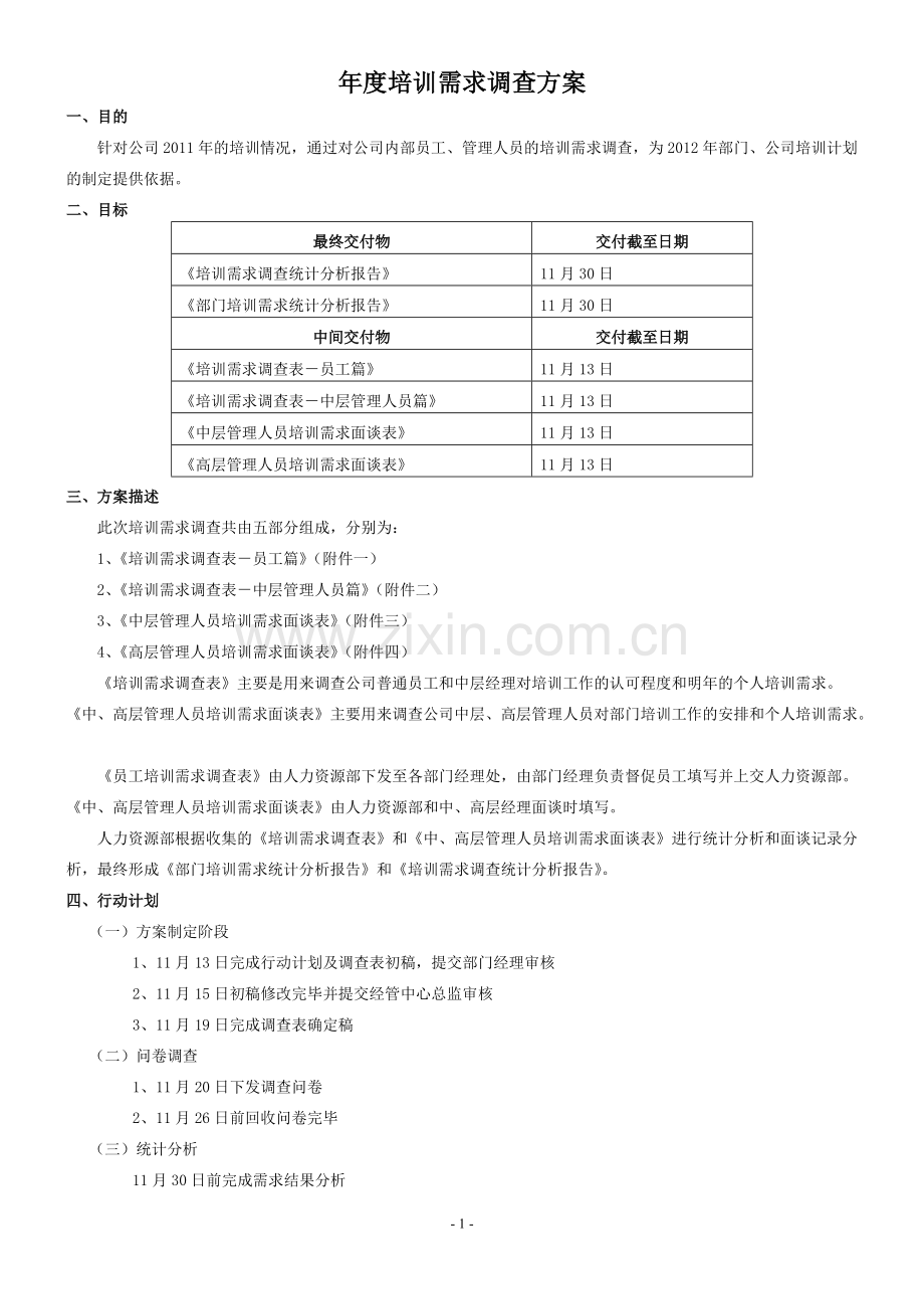 1样本：《年度培训需求调查方案》-共10页.pdf_第1页