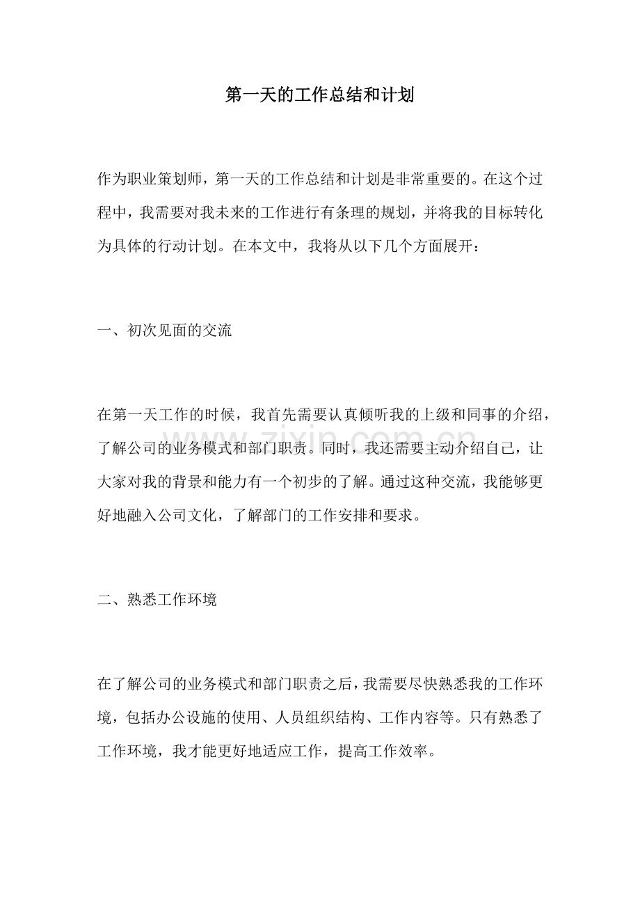 第一天的工作总结和计划.docx_第1页