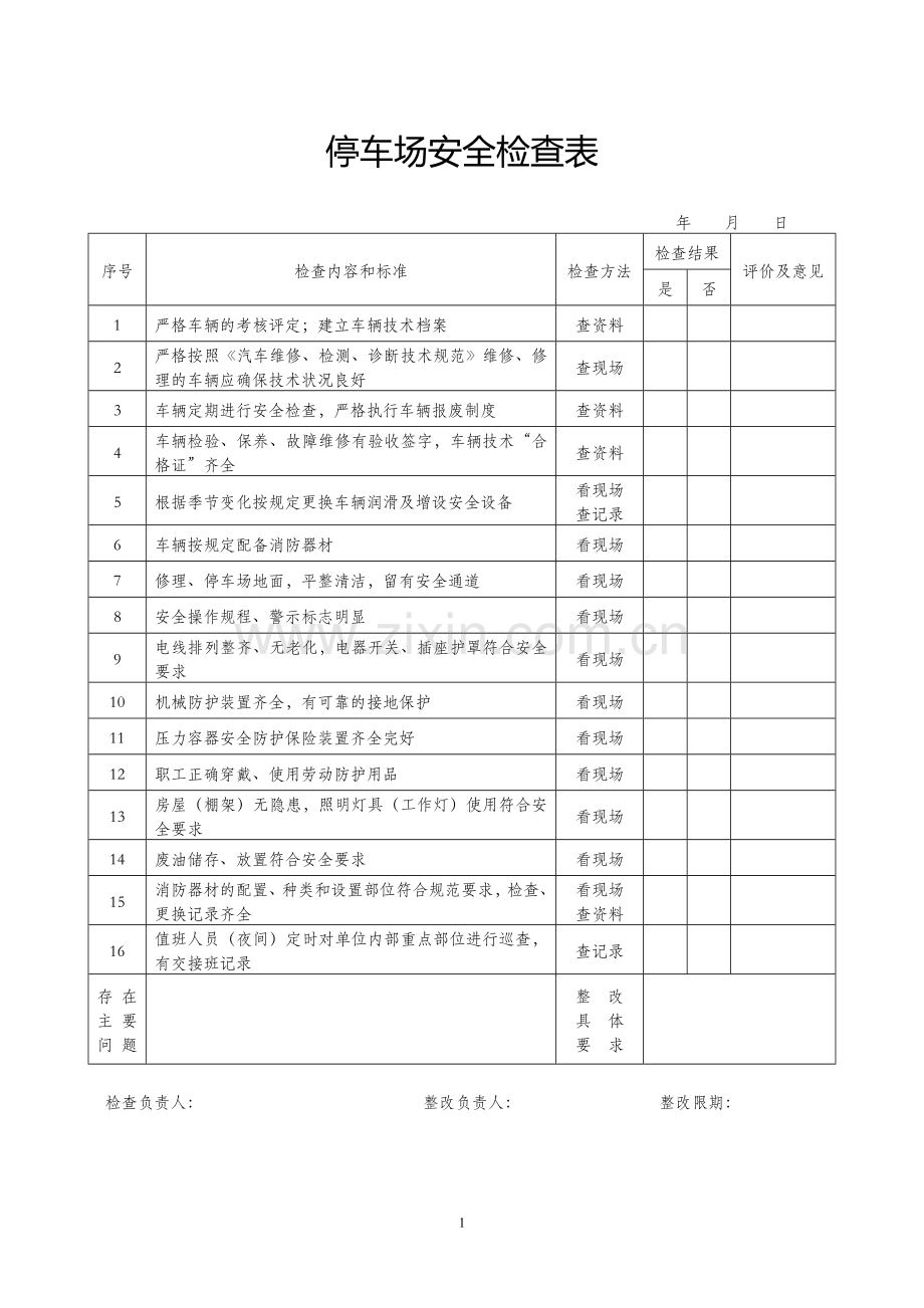 停车场安全检查表.doc_第1页