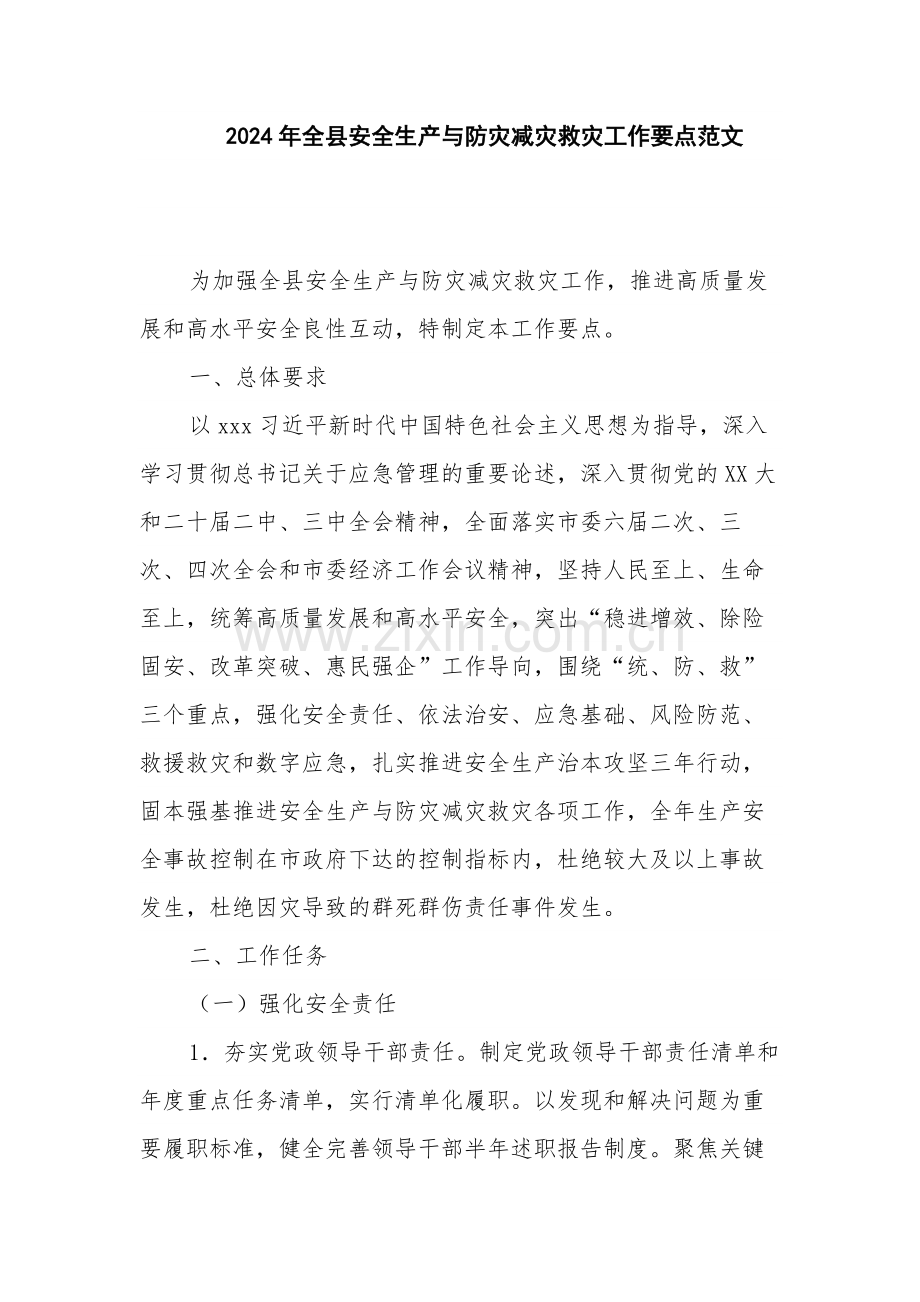2024年全县安全生产与防灾减灾救灾工作要点范文.docx_第1页