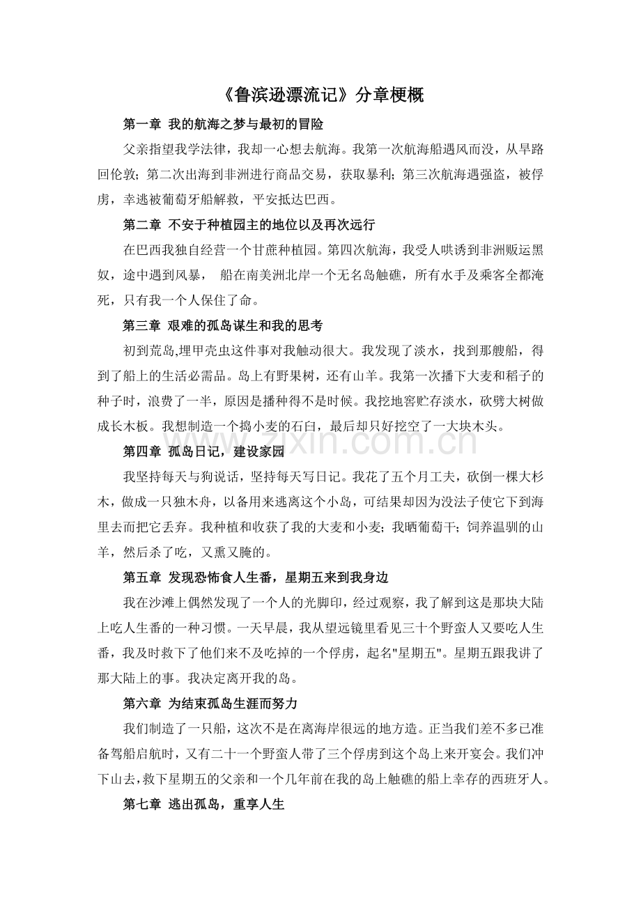 《鲁滨逊漂流记》分章概括.doc_第1页