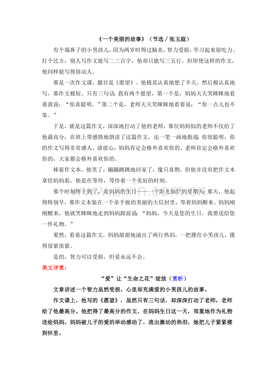 《一个美丽的故事》赏析.doc_第1页