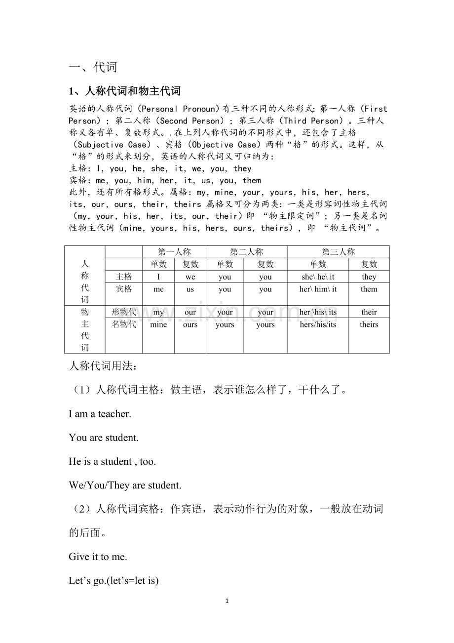 人教版七年级上册英语语法和练习.doc_第1页