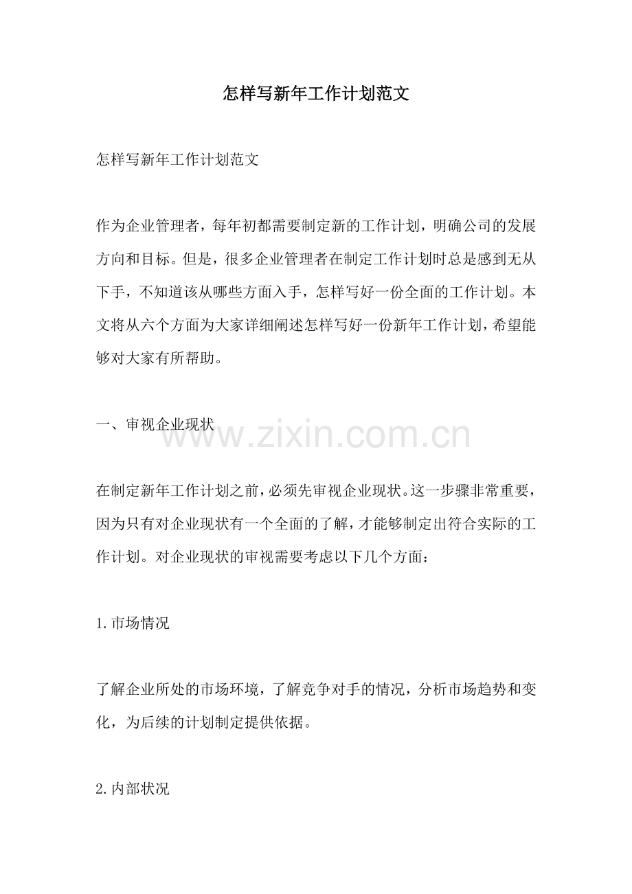 怎样写新年工作计划范文.docx_第1页