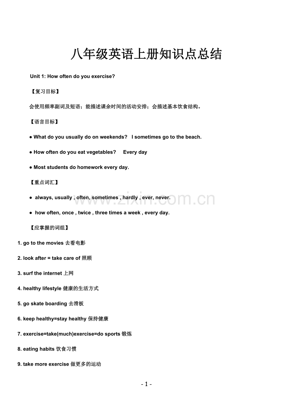 人教版八年级上册英语知识点归纳.doc_第1页