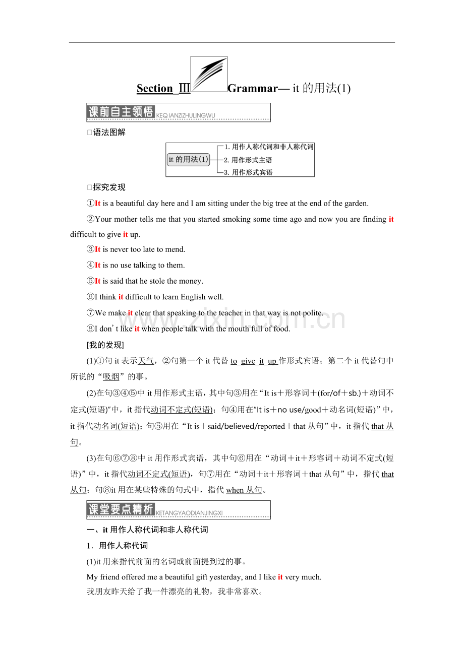 人教版英语选修六高二unit3语法Grammar—it的用法(1).doc_第1页