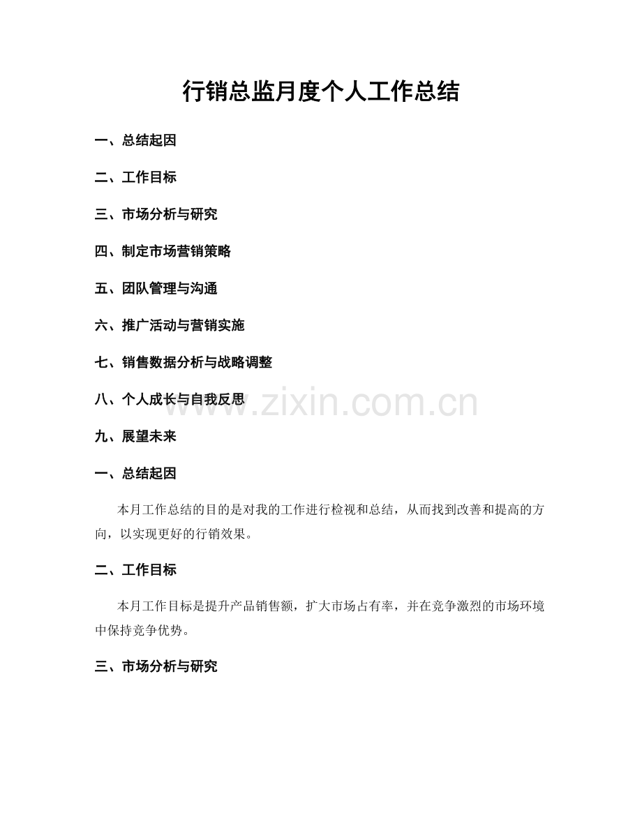 行销总监月度个人工作总结.docx_第1页