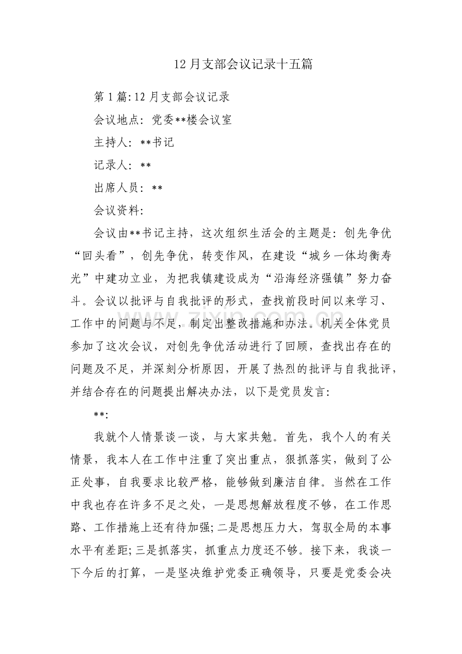 12月支部会议记录十五篇.pdf_第1页
