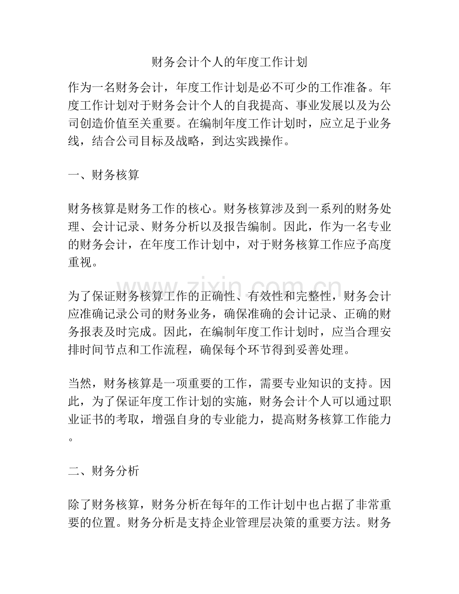 财务会计个人的年度工作计划.docx_第1页
