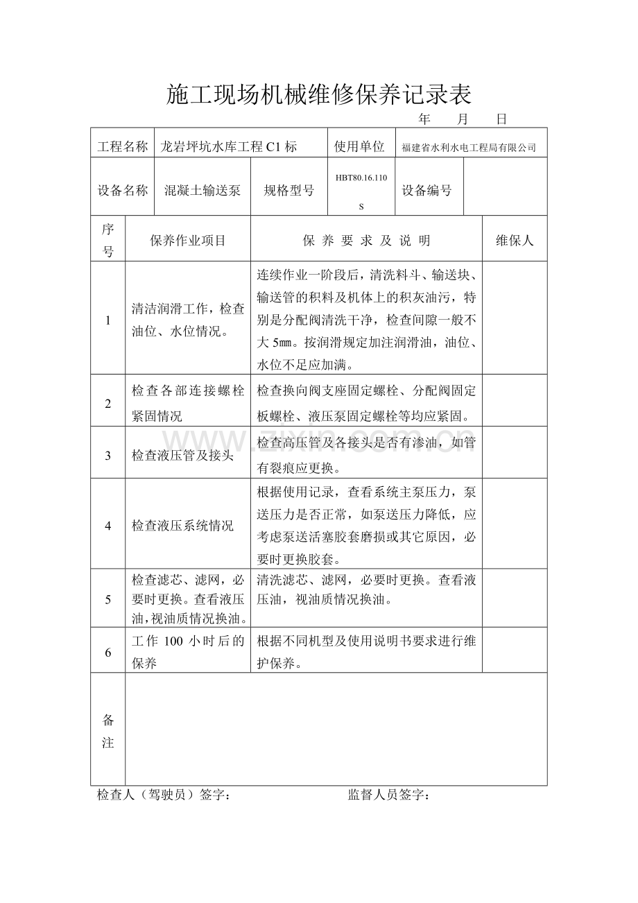 ★施工现场机械维修保养记录表.doc_第1页