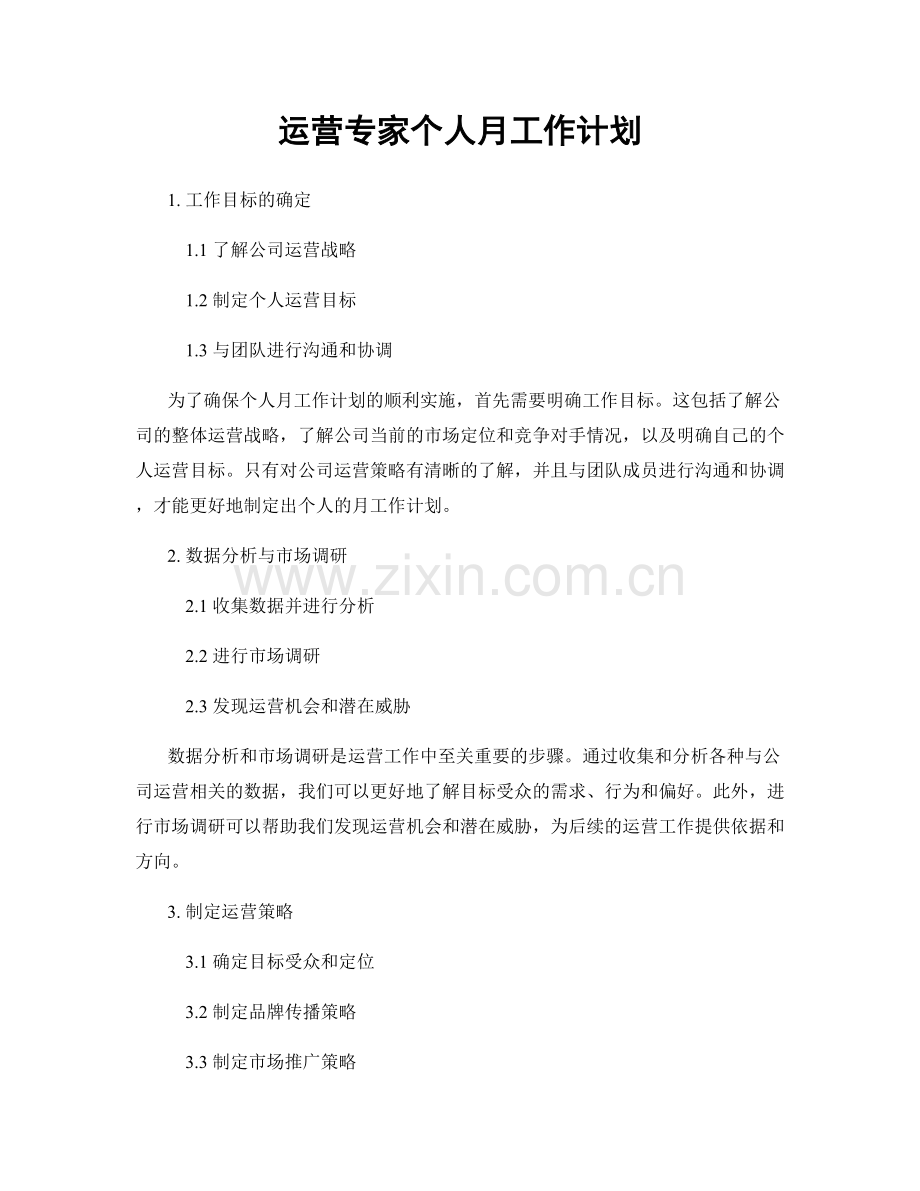运营专家个人月工作计划.docx_第1页
