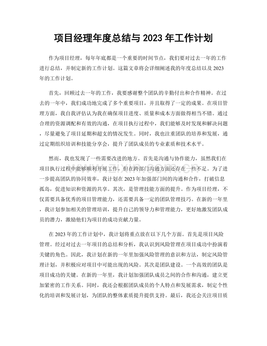项目经理年度总结与2023年工作计划.docx_第1页