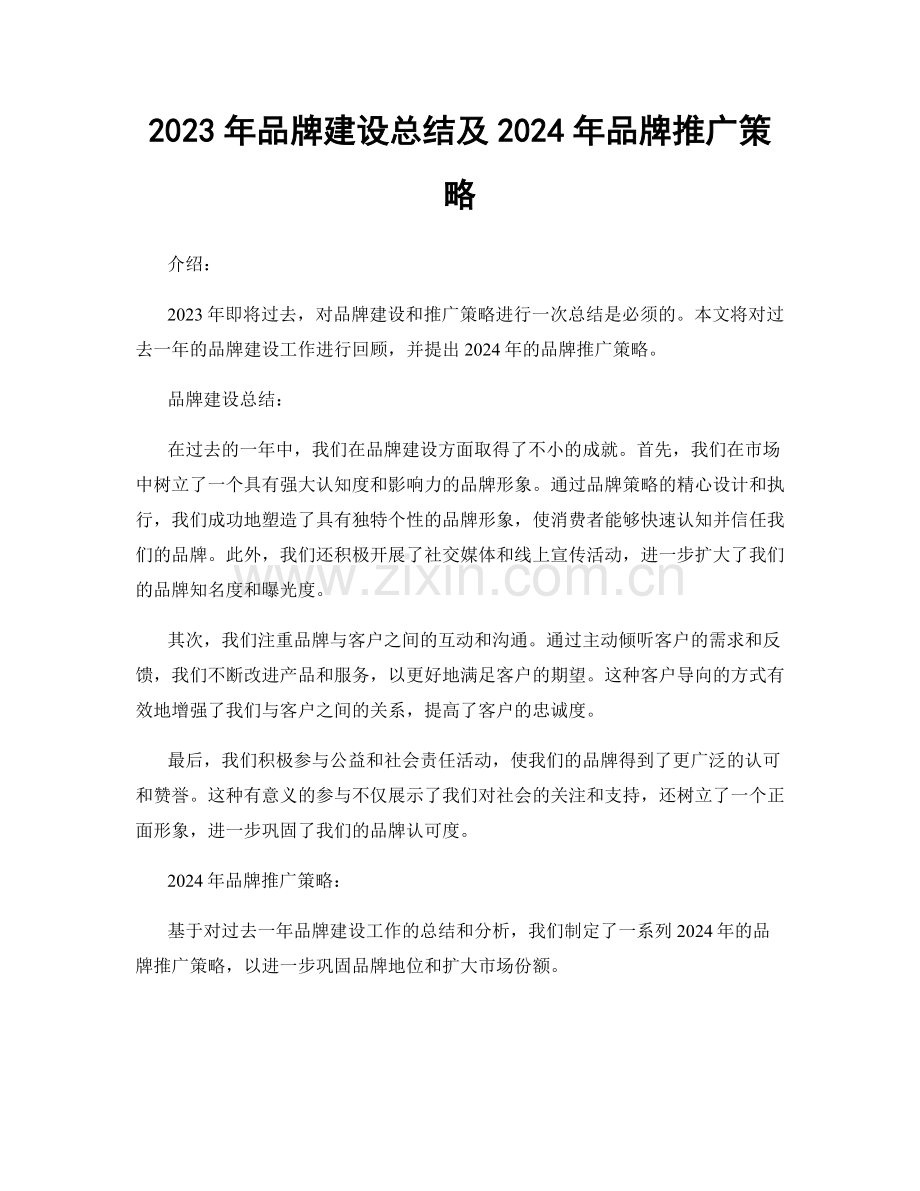 2023年品牌建设总结及2024年品牌推广策略.docx_第1页