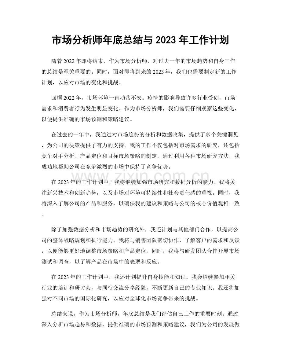 市场分析师年底总结与2023年工作计划.docx_第1页