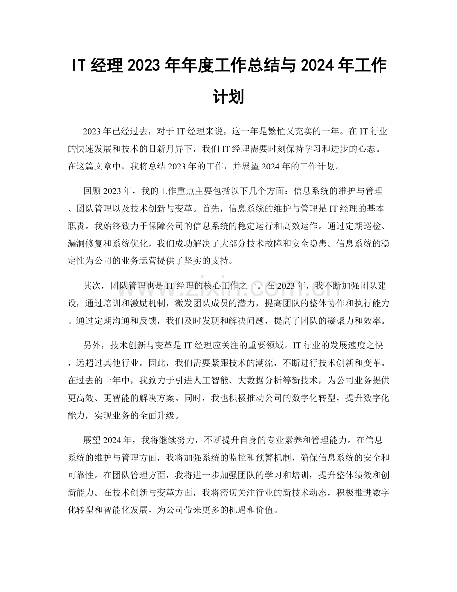 IT经理2023年年度工作总结与2024年工作计划.docx_第1页