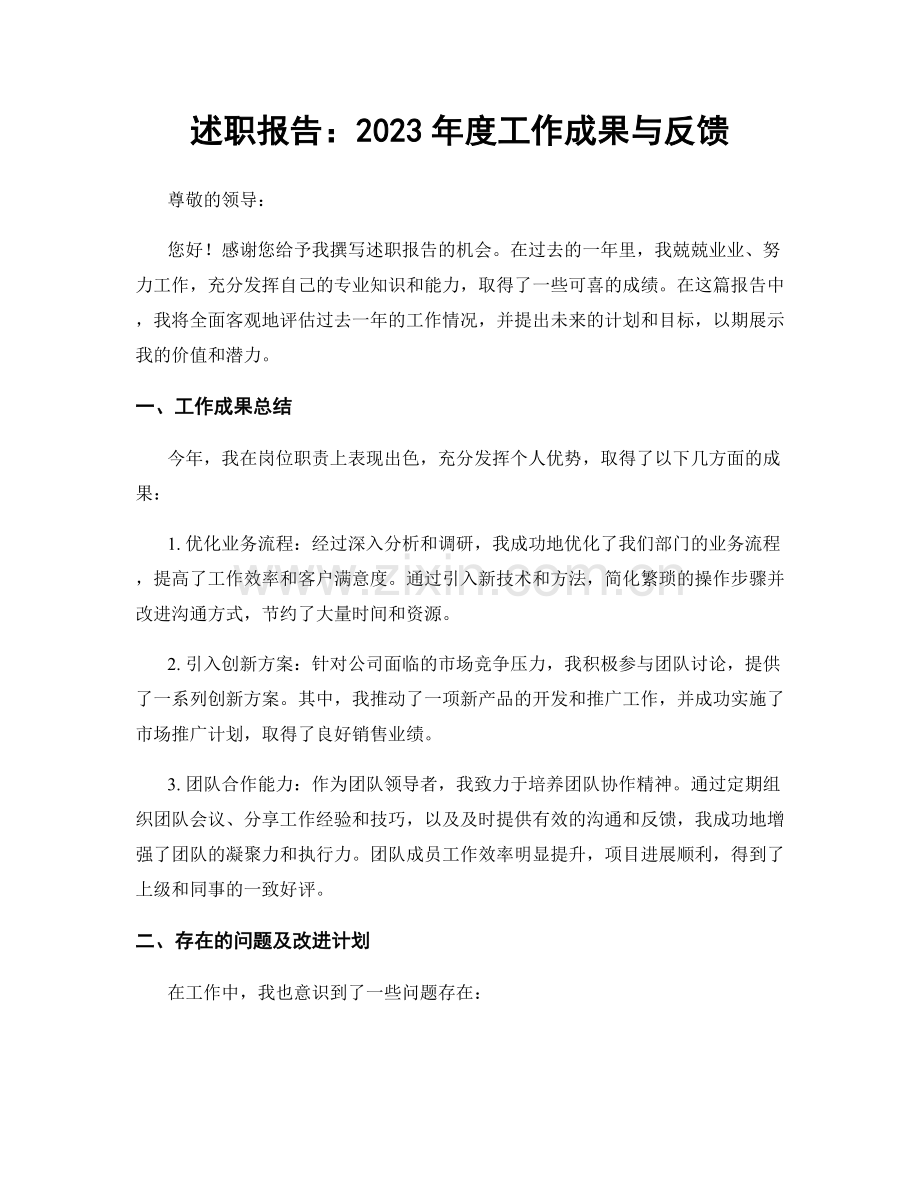 述职报告：2023年度工作成果与反馈.docx_第1页