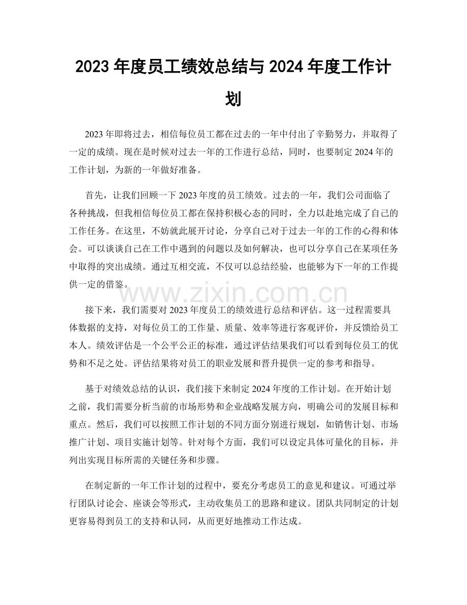 2023年度员工绩效总结与2024年度工作计划.docx_第1页