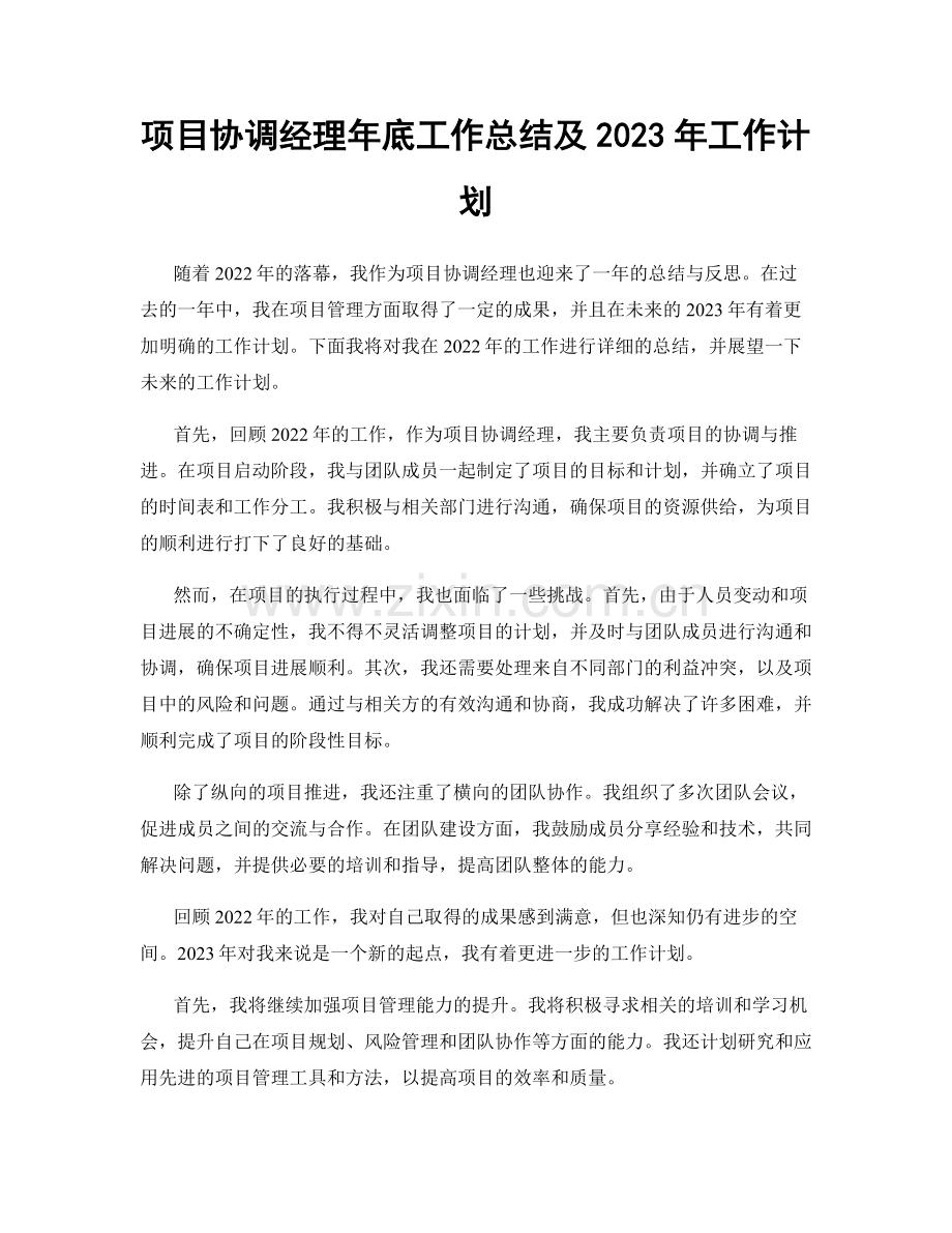 项目协调经理年底工作总结及2023年工作计划.docx_第1页