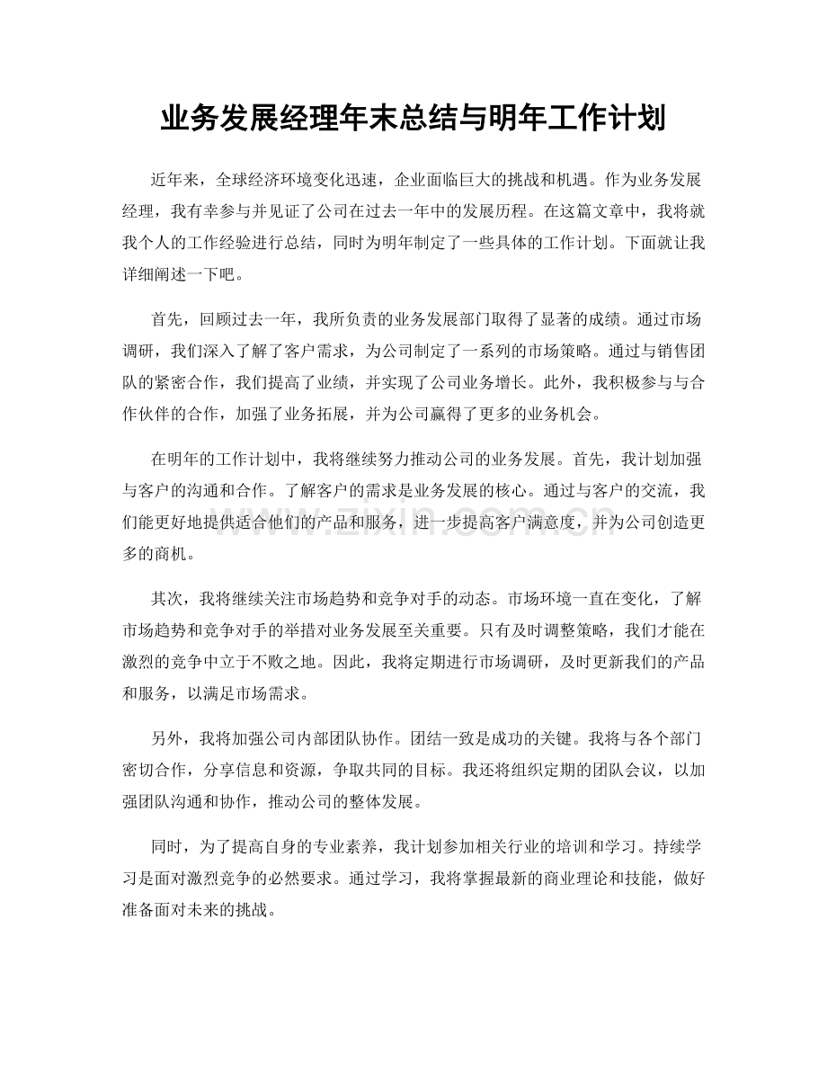 业务发展经理年末总结与明年工作计划.docx_第1页