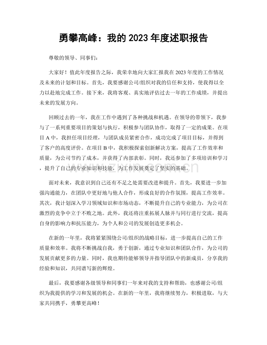 勇攀高峰：我的2023年度述职报告.docx_第1页
