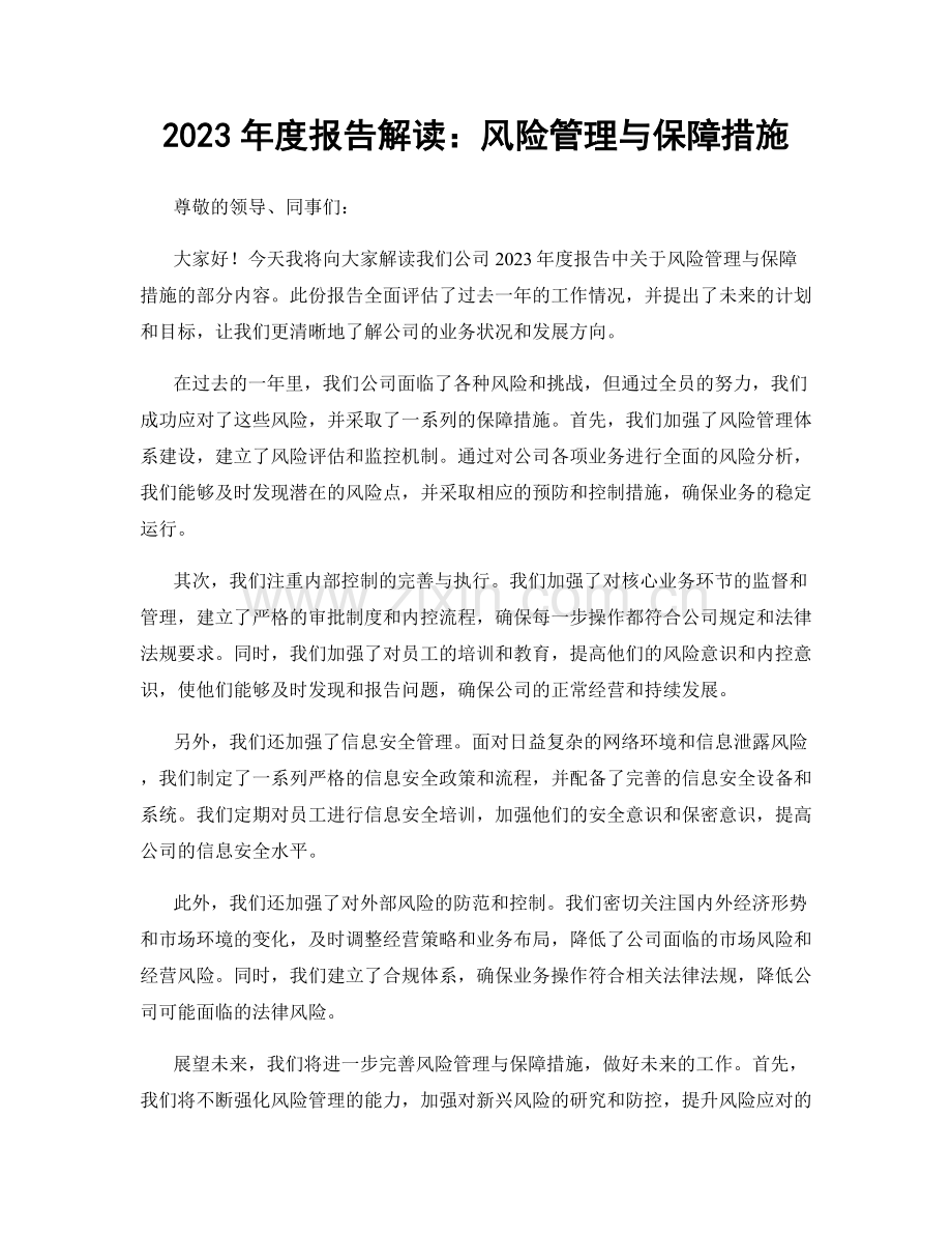 2023年度报告解读：风险管理与保障措施.docx_第1页