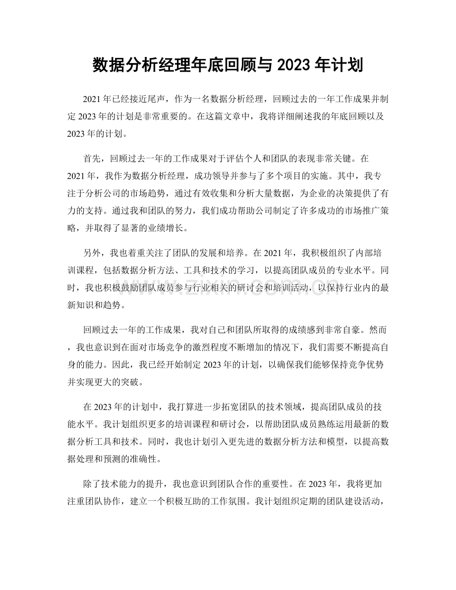 数据分析经理年底回顾与2023年计划.docx_第1页