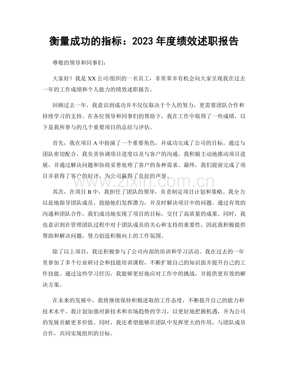 衡量成功的指标：2023年度绩效述职报告.docx_第1页