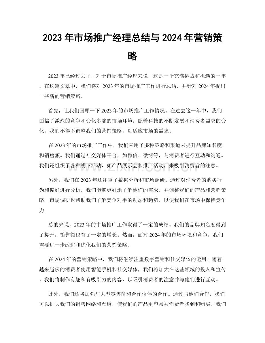 2023年市场推广经理总结与2024年营销策略.docx_第1页