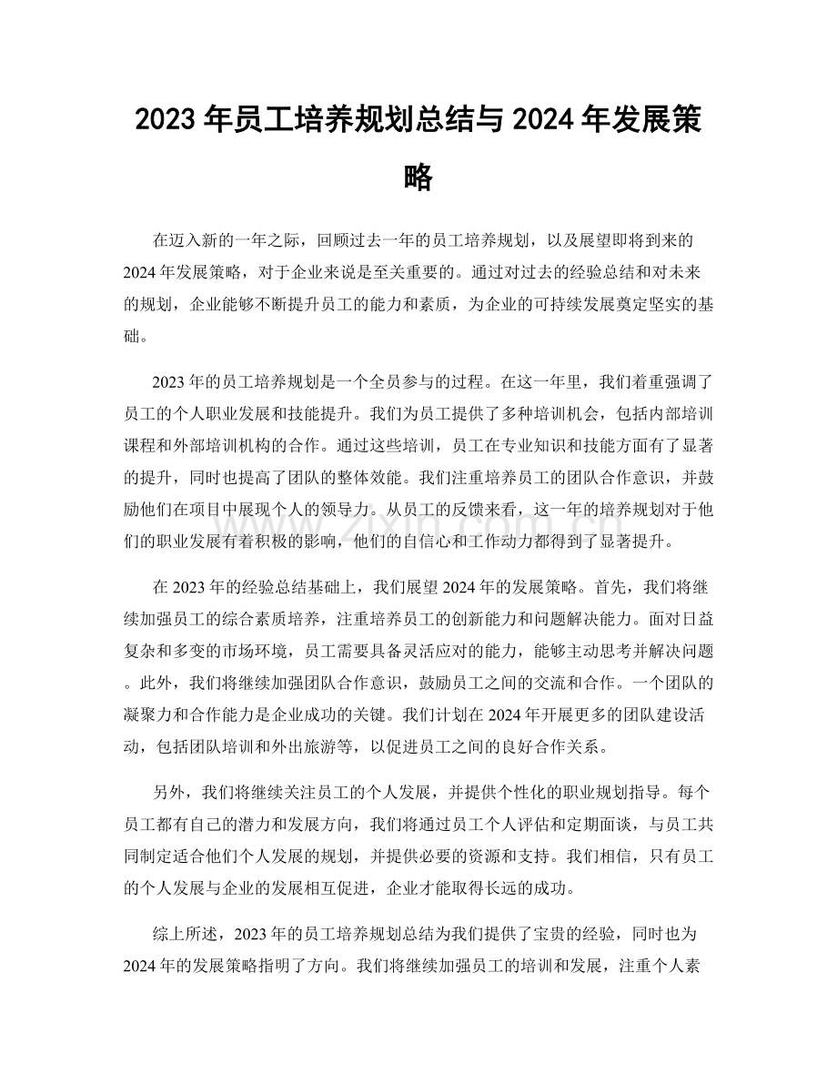 2023年员工培养规划总结与2024年发展策略.docx_第1页