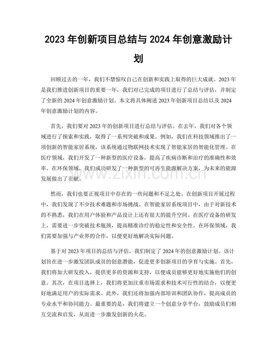 2023年创新项目总结与2024年创意激励计划.docx_第1页
