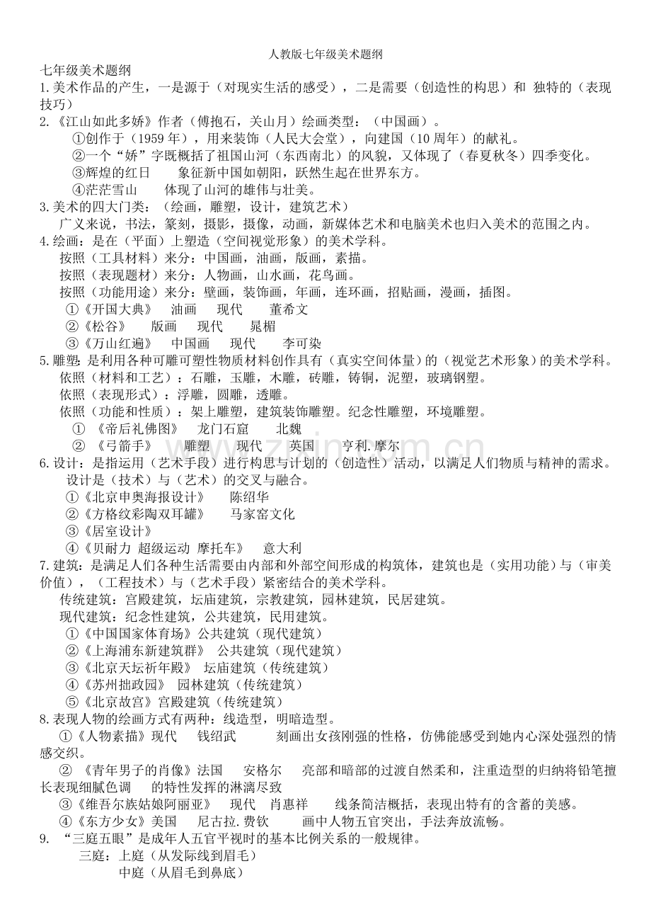 人教版七年级美术题纲.doc_第1页