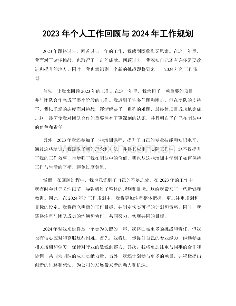2023年个人工作回顾与2024年工作规划.docx_第1页