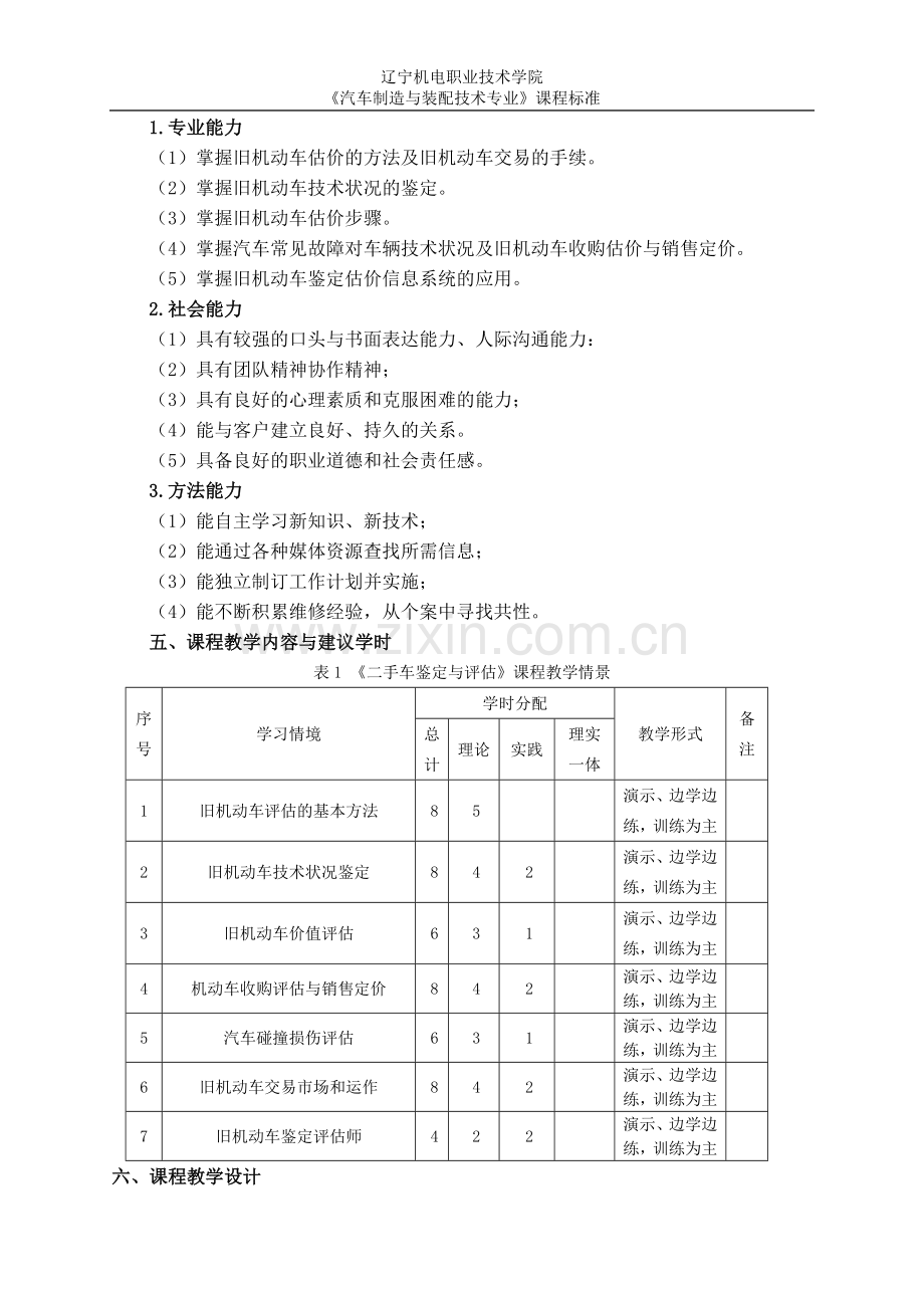 二手车鉴定与评估课程标准.doc_第2页