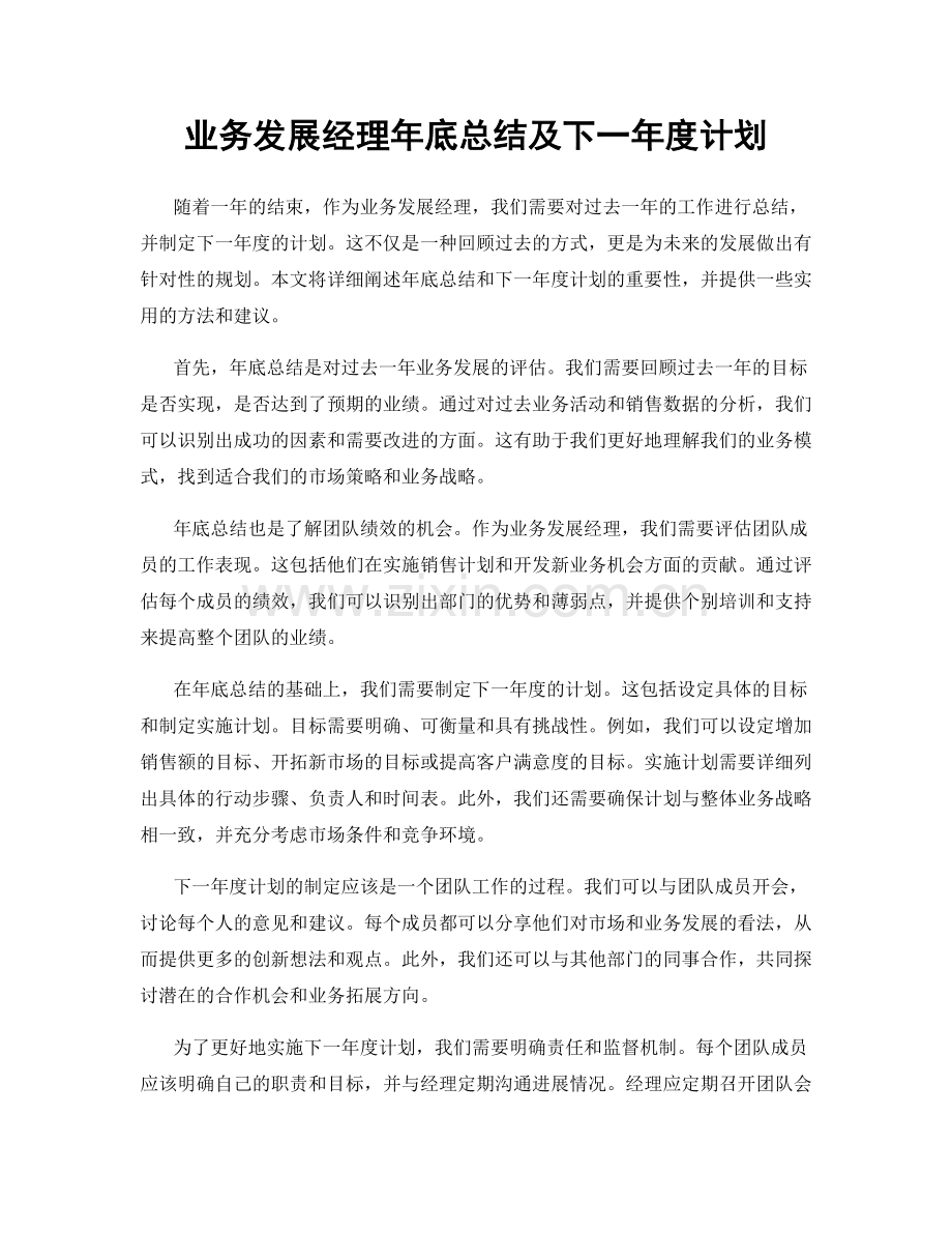 业务发展经理年底总结及下一年度计划.docx_第1页