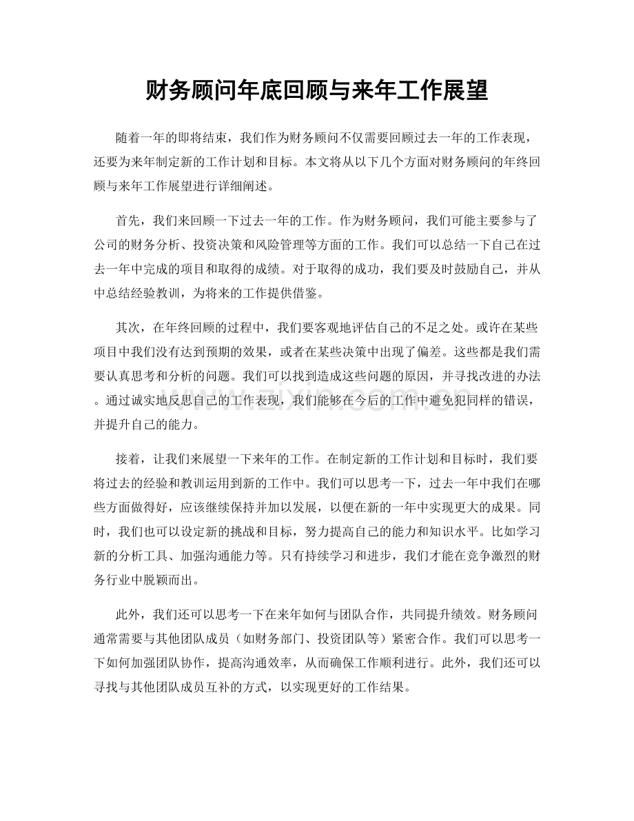 财务顾问年底回顾与来年工作展望.docx_第1页