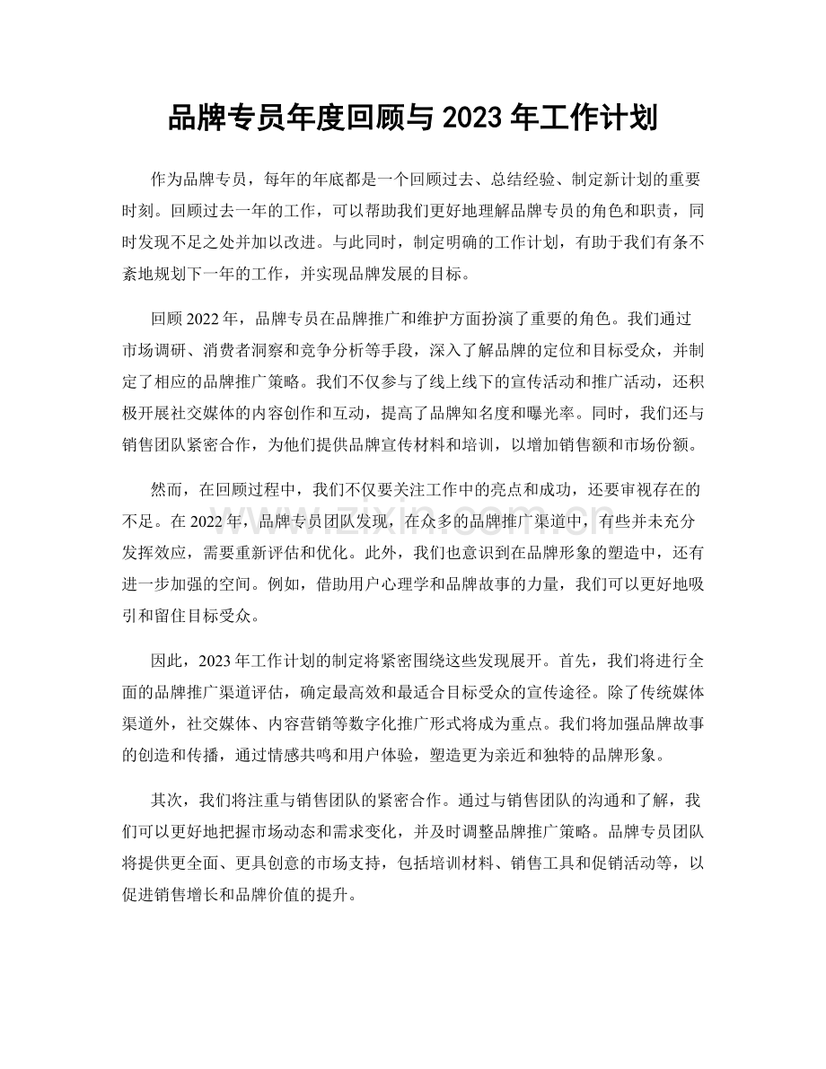 品牌专员年度回顾与2023年工作计划.docx_第1页