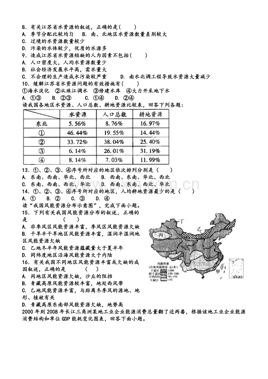 高二区域地理中国地理的自然资源测试题.doc_第2页