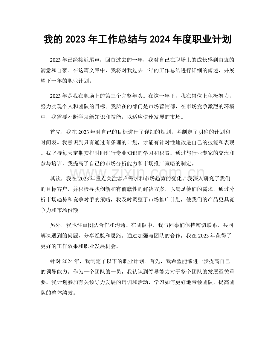 我的2023年工作总结与2024年度职业计划.docx_第1页