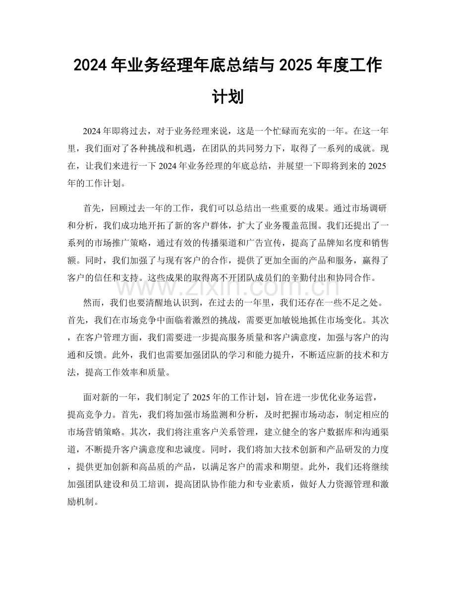 2024年业务经理年底总结与2025年度工作计划.docx_第1页