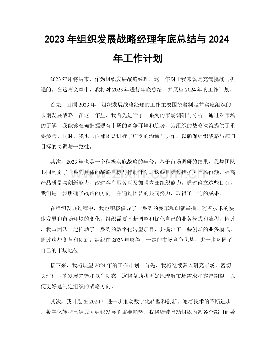 2023年组织发展战略经理年底总结与2024年工作计划.docx_第1页