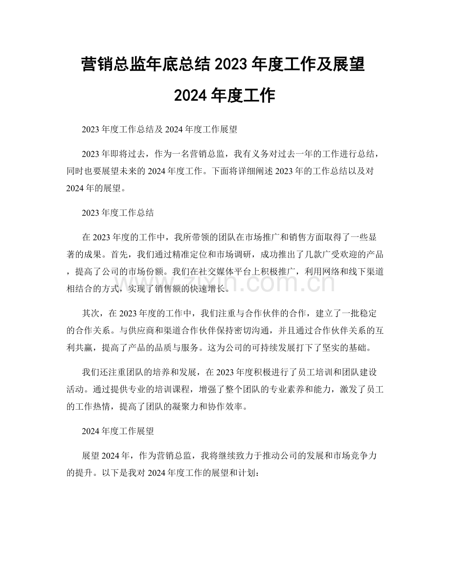 营销总监年底总结2023年度工作及展望2024年度工作.docx_第1页