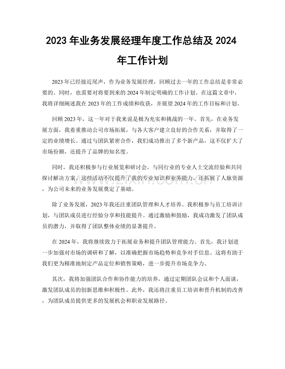 2023年业务发展经理年度工作总结及2024年工作计划.docx_第1页