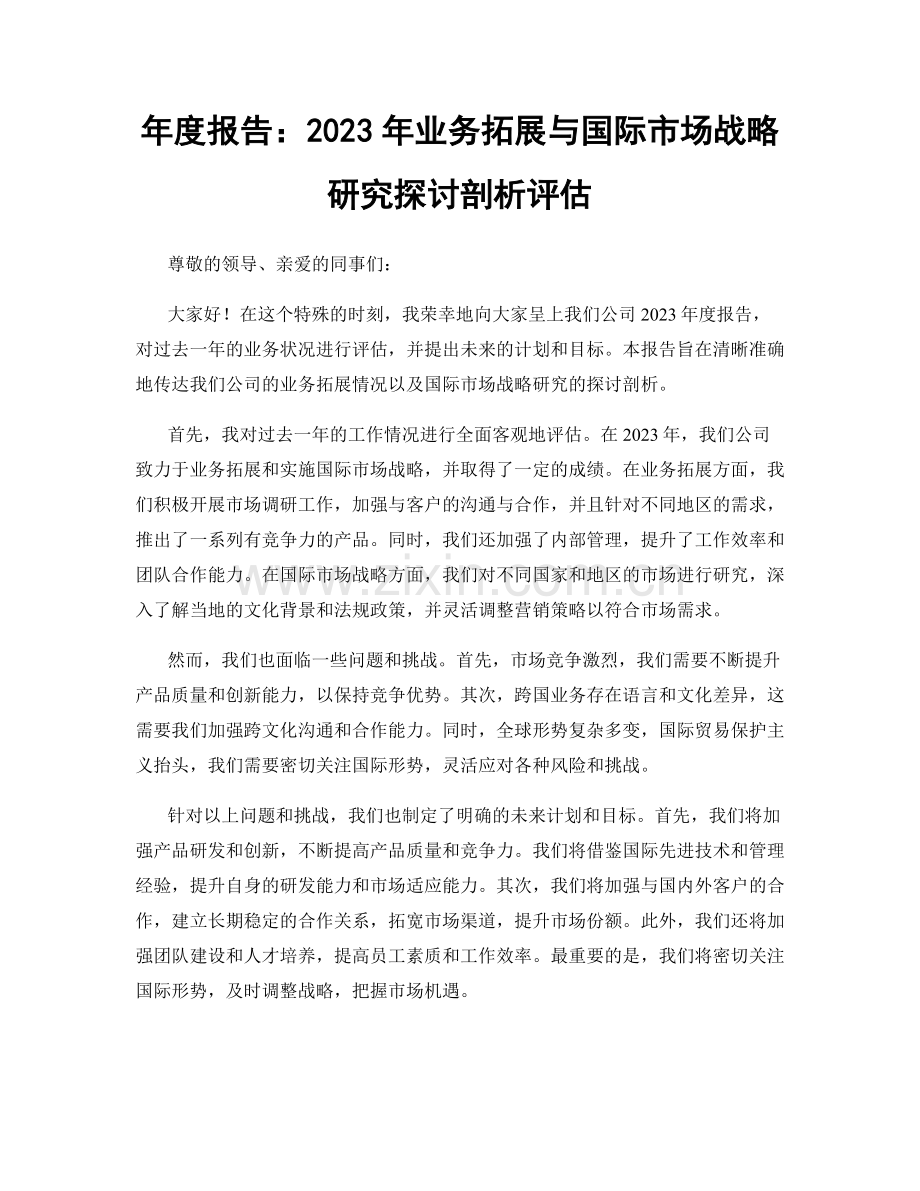 年度报告：2023年业务拓展与国际市场战略研究探讨剖析评估.docx_第1页