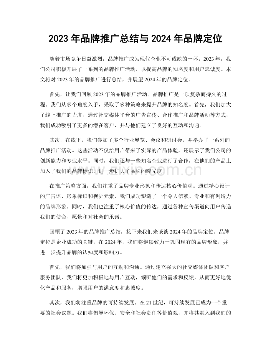 2023年品牌推广总结与2024年品牌定位.docx_第1页